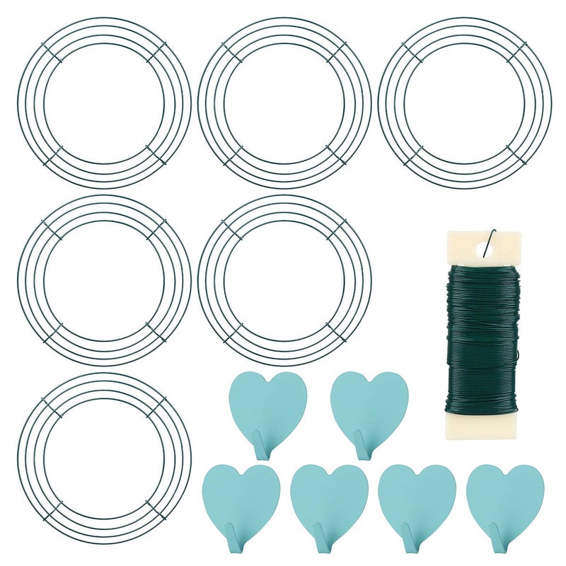 MJRASG 6 Pack Wire Wreath Frame 10 Inches Metal Wreath Frame Wreath Form Wreath Hoop Wreath Ring with 6 Pcs Adhesive Hooks and 38 Yard 22 Gauge Paddle Wire for Crafts - Image 1